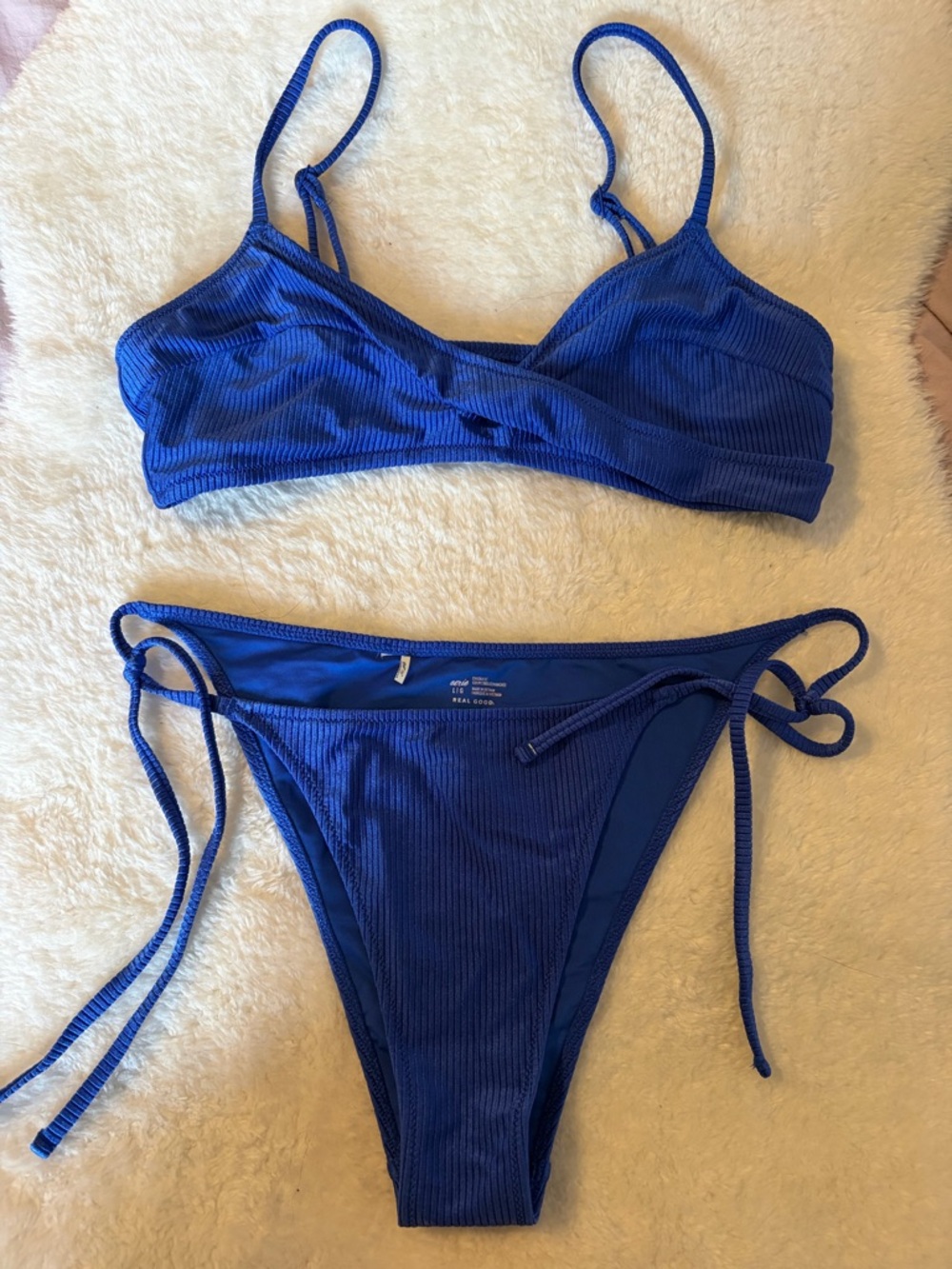 aerie Royal Blue Ribbed Bikini Top and Bottoms